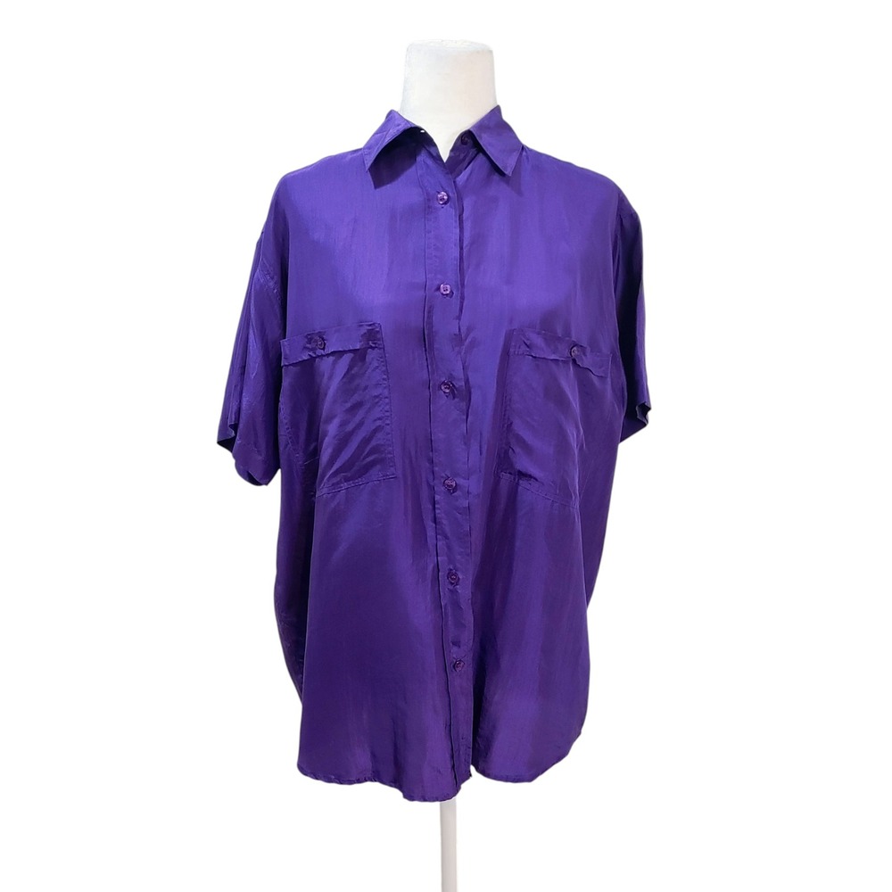 Capezio Purple 100% Silk Top Oversized Boxy Women's Shirt  Quiet Luxury Size‎ S
